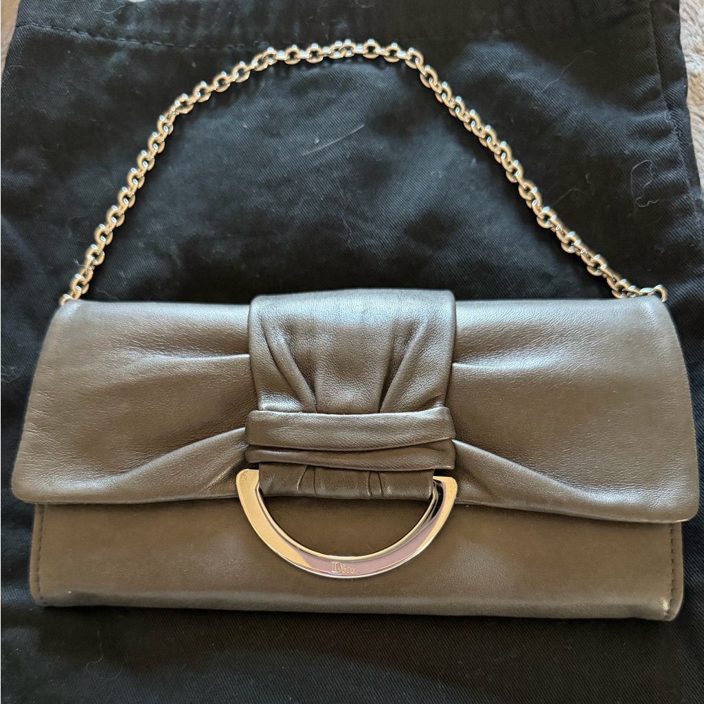Preloved Christian Dior Leather Clutch With Sikver Chain Great Condition N Db